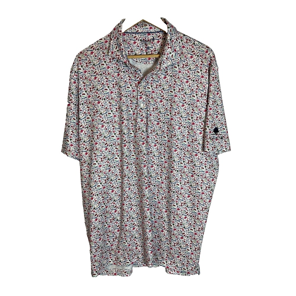 Johnnie-O Polo Shirt‎ Mens Size XL "Hollywood CALIFORNIA" AOP  Performance golf